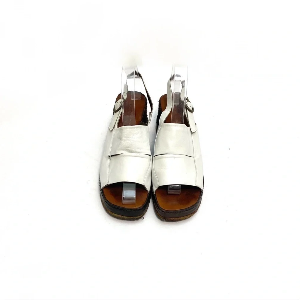 Vintage 1970s white leather slingback platform wedge disco sandals